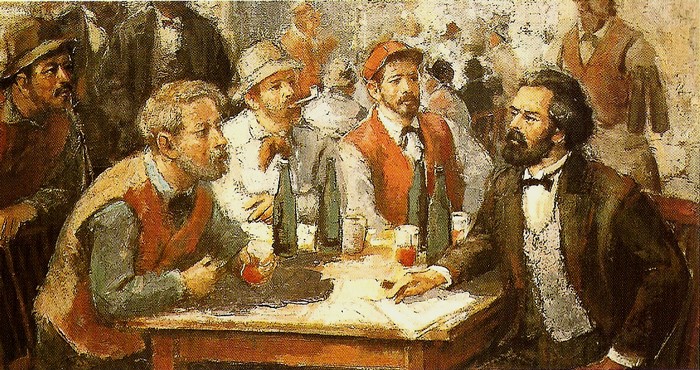 Marx in conversation with workers.