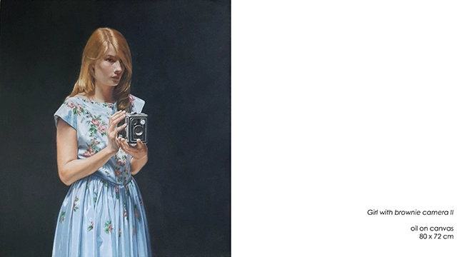 Girl with brownie camera II, oil on canvas by Diane McLean