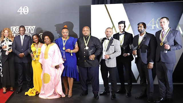 Gavin Krastin with some of the winning cohort and Deputy President Paul Mashatile and Minister Dr Nkosazana Dlamini-Zuma at the Forty under 40 Awards