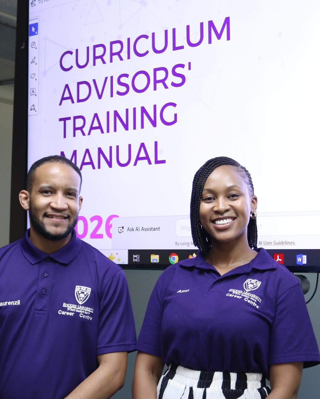 Career Centre's Counselling Psychologists, Laurenzil Bagoes and Amogelang Maako, at the Curriculm Advisors workshop organised by CHERTL.