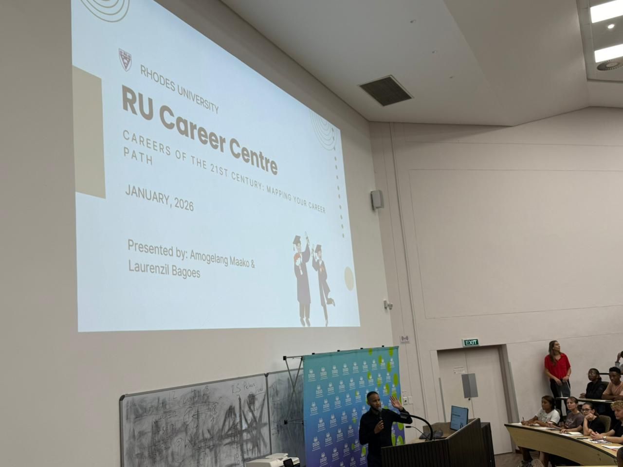 Counselling Psychologist, Laurenzil Bagoes, speaking to first years during the Orientation Week workshop.