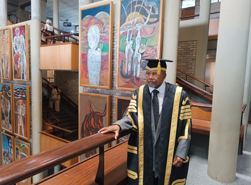 Justice Lex Mpati at the 1820 Settlers Monument in Makhanda, presiding over his last graduation as Chancellor in April 2025. ([PHOTO CREDIT: Christelle du Toit). 