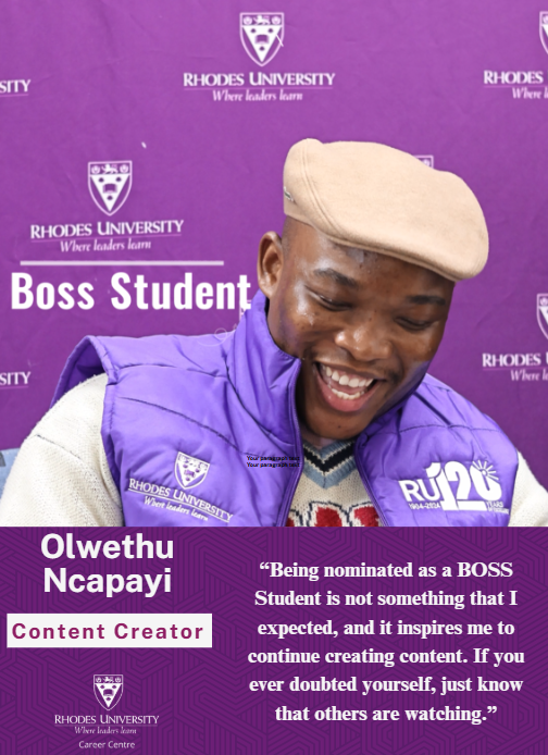 Olwethu Ncapayi is a TikTok content creator known for his Xhosa comedy skits, often impersonating his parents and depicting relatable scenarios from growing up in a Xhosa household.