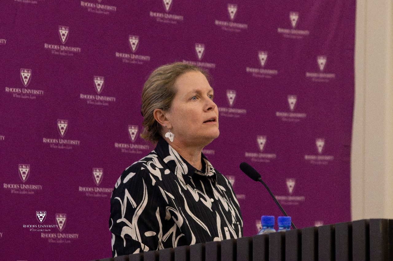 Professor Lausanne Olvitt delivering the Vice Chancellor’s Distinguished Teaching Award Lecture [PHOTO CRED: Siqhamo Jama]