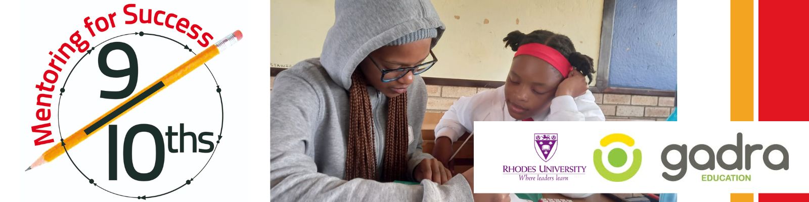 Students in a mentoring session - Nine Tenths and Partner logos