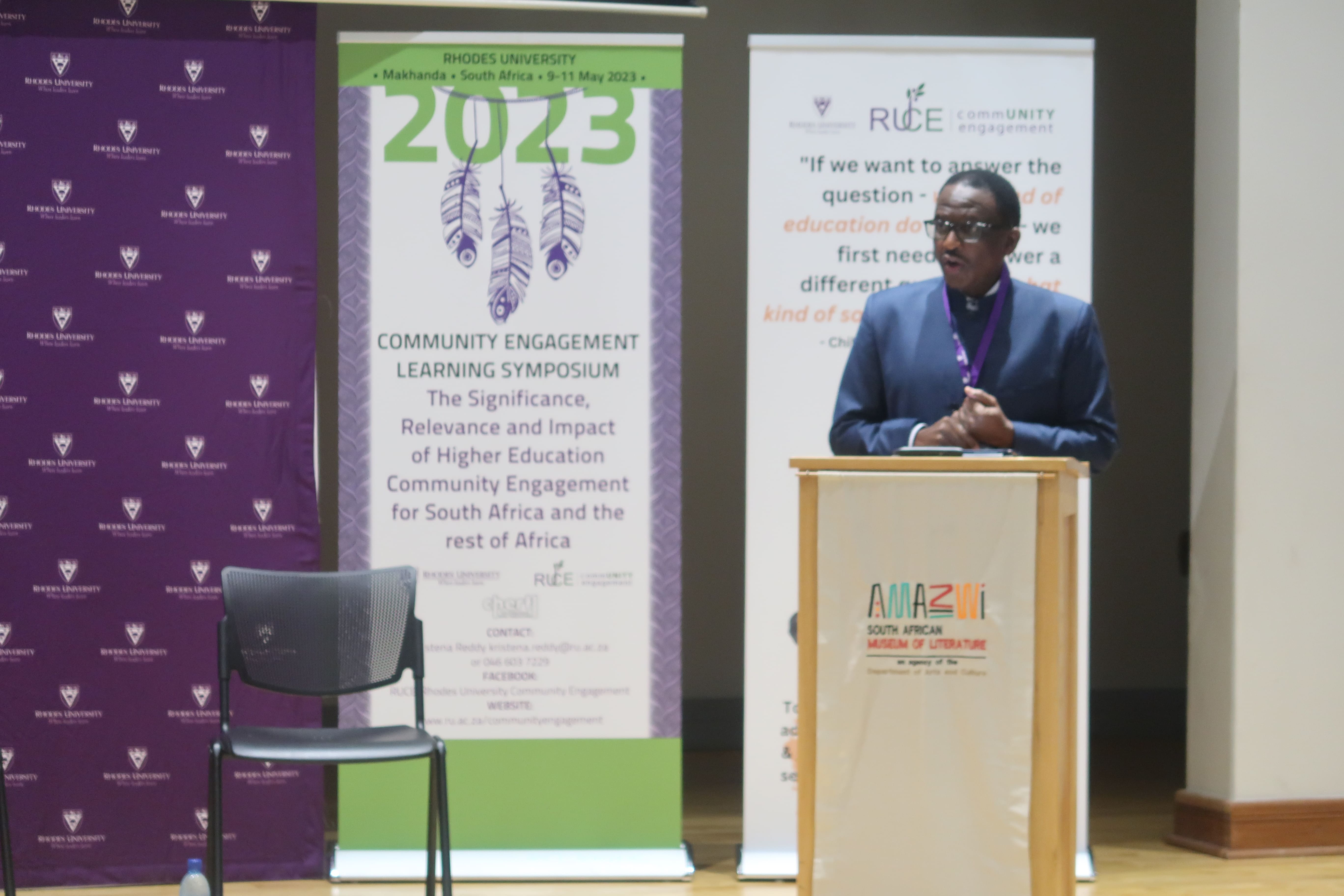 Vice Chancellor welcoming guests to thee 2023 Community Engagement Learning Symposium