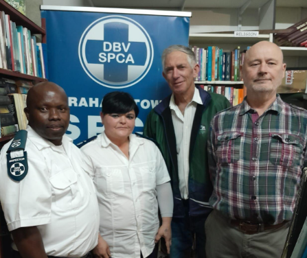 SPCA Makhanda team left: Inspector Dingane, Inspector Lee Matthews, Philip McDougall(Administrator) and Gary Watkins (Chairperson) Image Sourced by Michelle.
