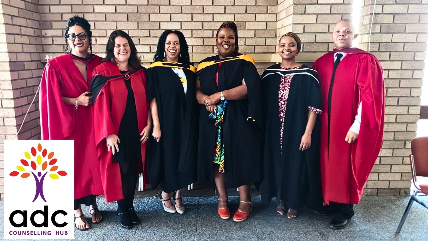 The ADC Counselling Hub represented by Prof Megan Campbell, Nqobile Msomi, Dr Duane Booysen, Christine Lewis and Mandisa Ndabula, proudly received their well-deserved award at the 2023 Graduation Ceremony on Thursday, 30 March 
