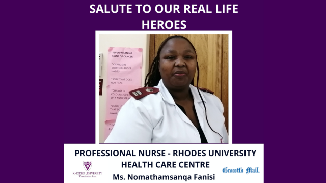Sister Nomathamsanqa (Thamie) Fanisi, professional occupational nurse at the Rhodes University Health Care Centre.
