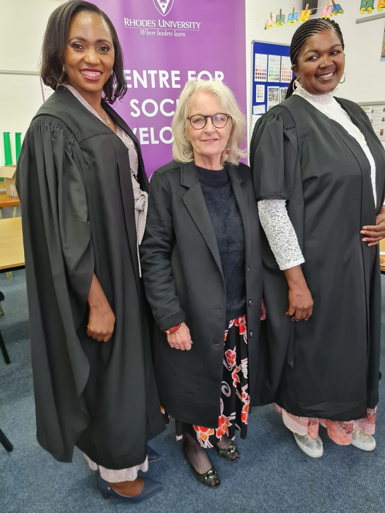 Ms. Daphney Thoka, Ms. Sarah Murray, and Ms. Nomvuzo Vazi happy about their graduations.