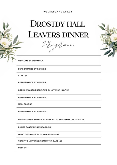 Leavers Dinner Programme