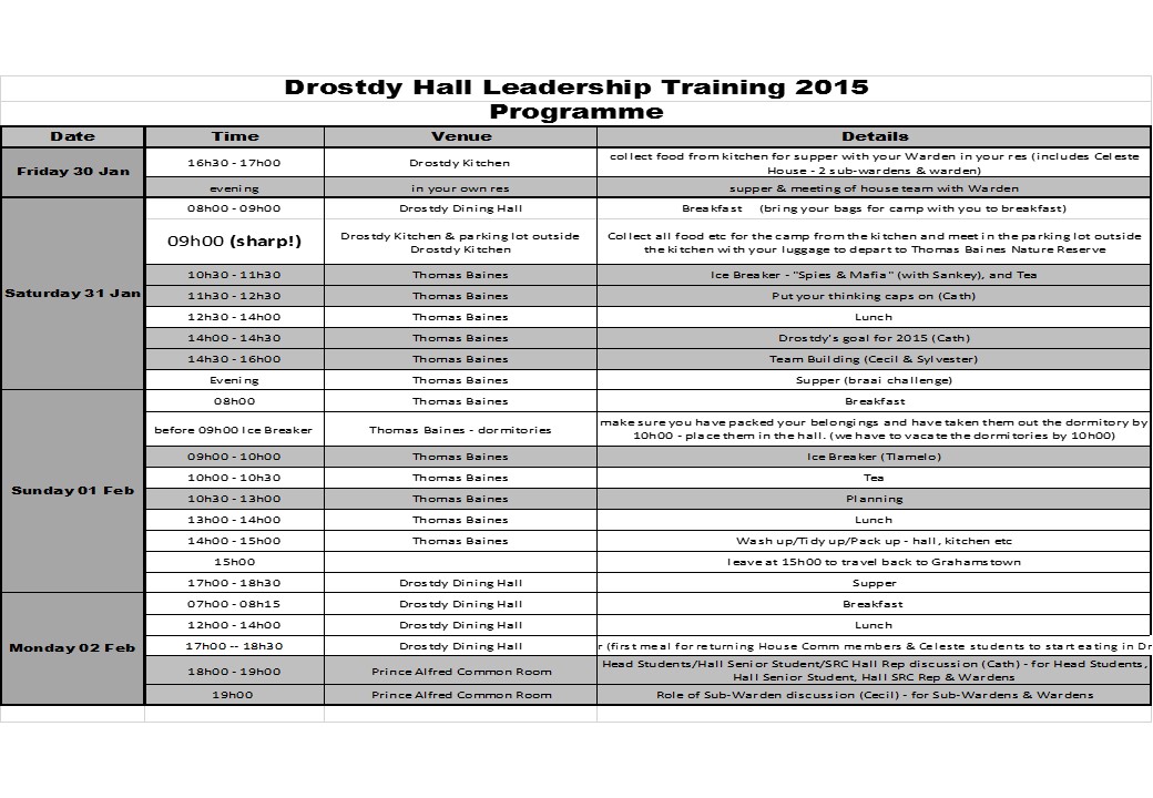 Leadership Training Camp Programme 2015