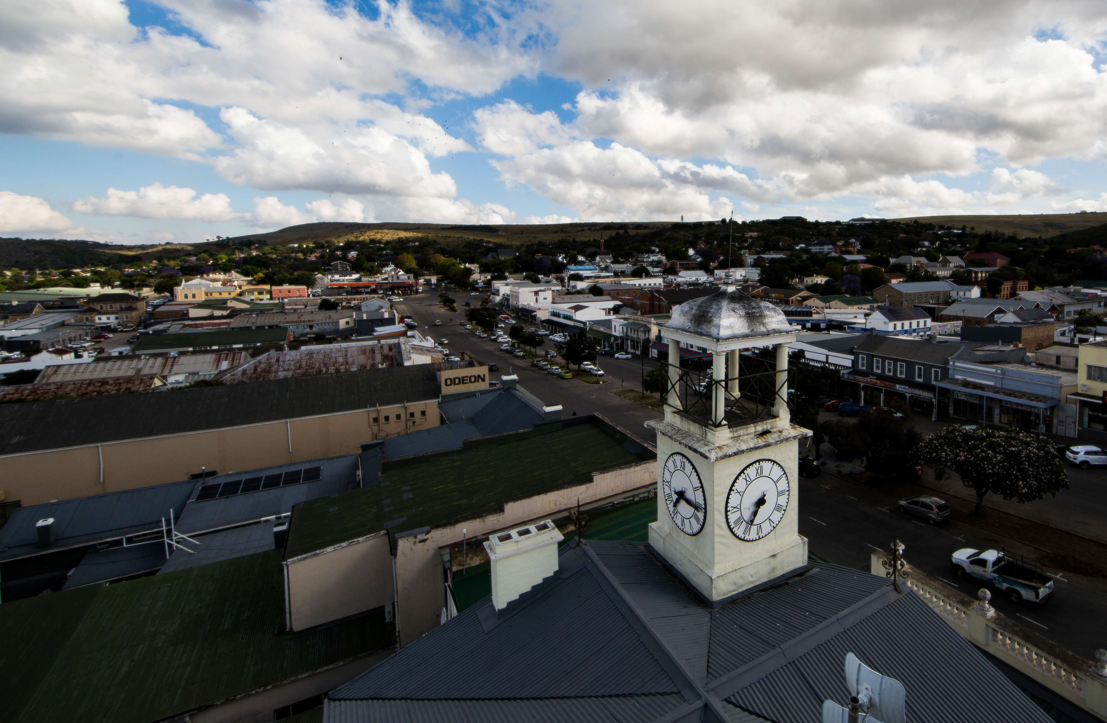 Clock tower of the Cultural Observatory Museum in Makhanda, 2025.