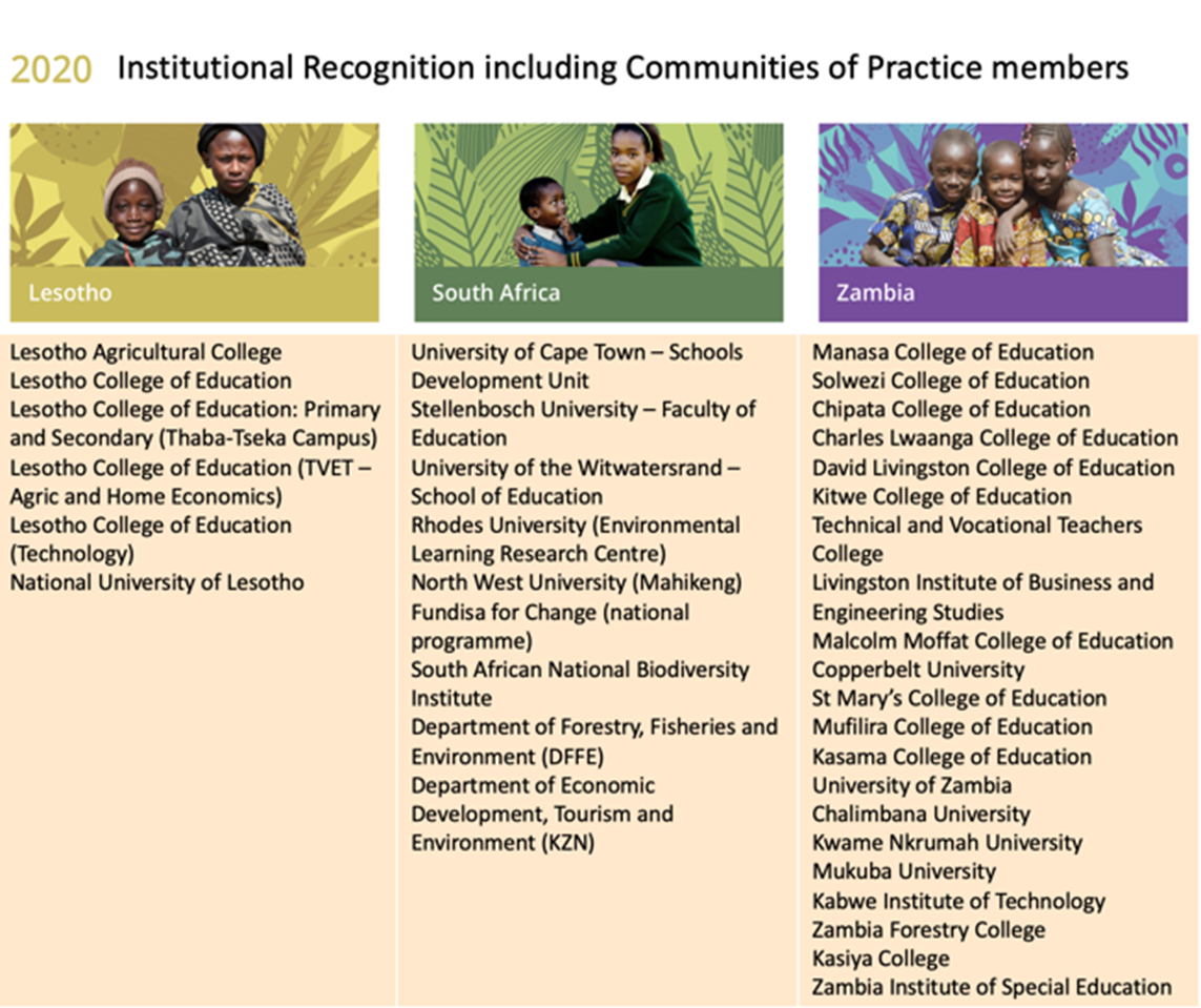 2020 Institutional Recognition including Communities of Practice Members