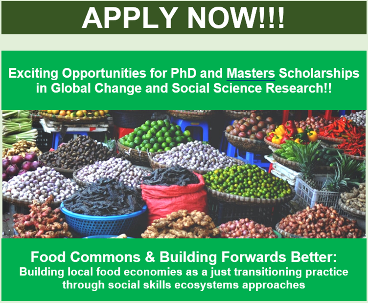 Exciting Opportunities for PhD and Masters Scholarships in Global Change and Social Science Research!! 