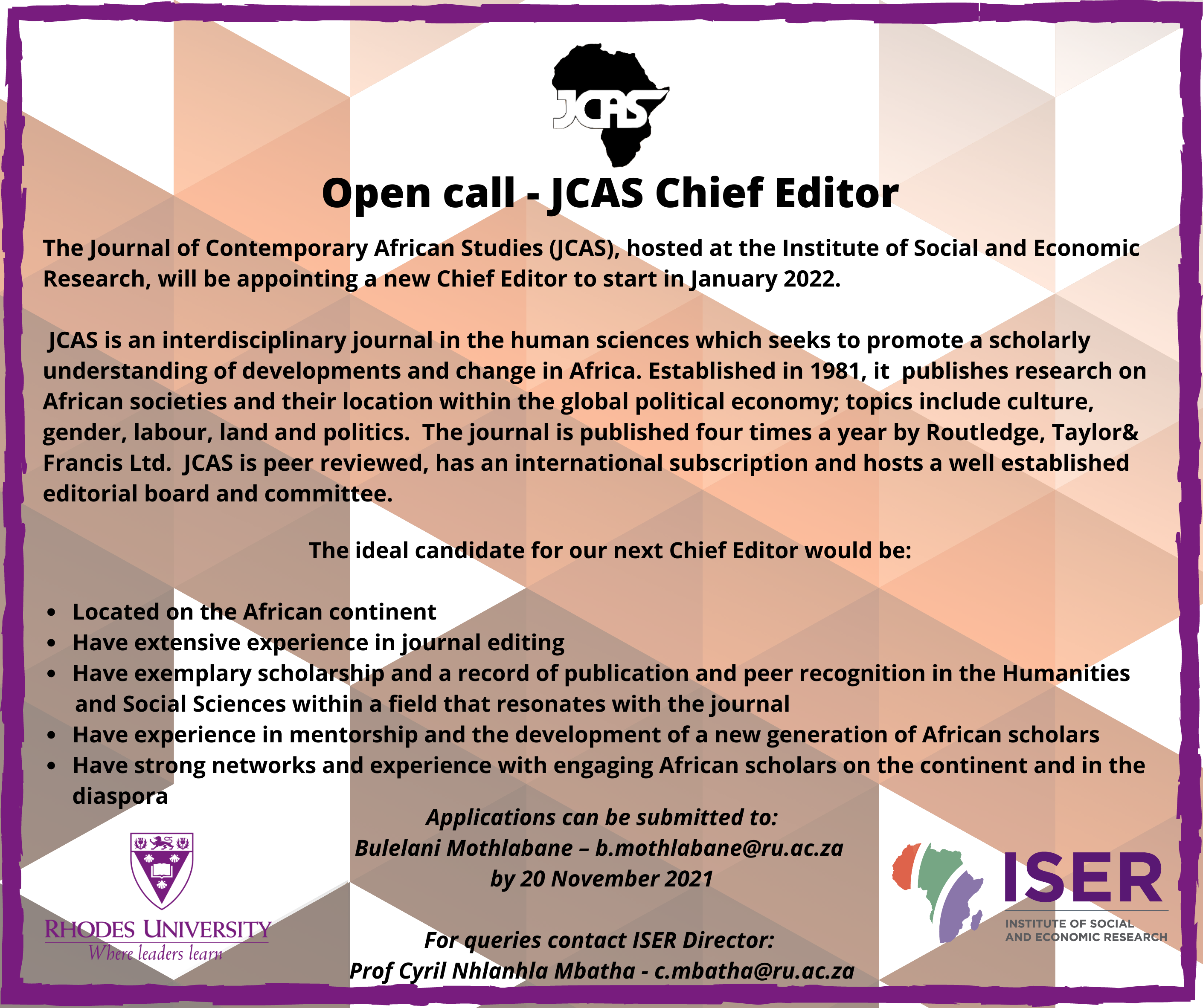 JCAS Open Call for Chief Editor 