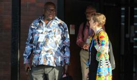 Rebecka Henriksson speaking to ARUA Secretary General Ernest Aryeetey