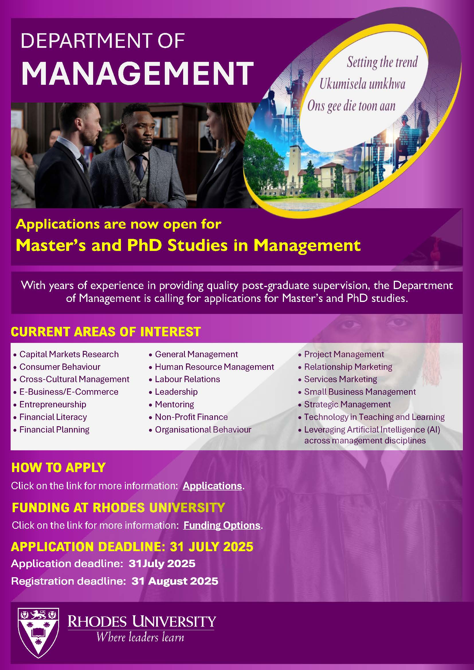 Application for Masters and PhD in Management