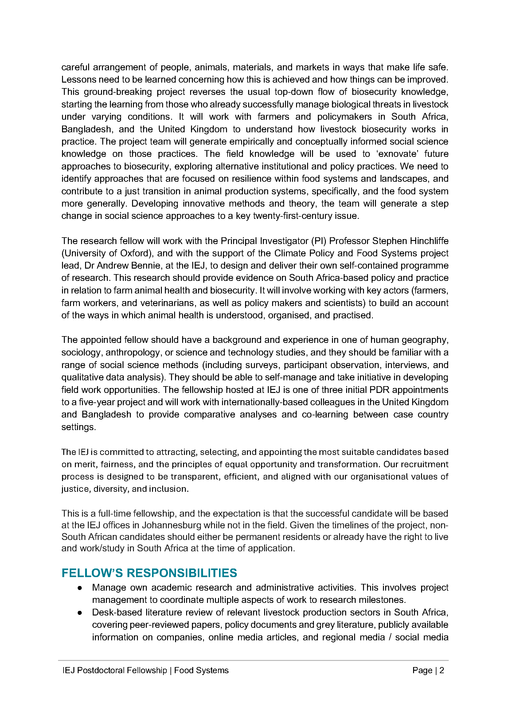 IEJ Postdoctoral Research Fellowship Position