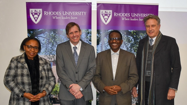 [L-R] Deputy Vice-Chancellor: Academic and Student Affairs, Professor ‘Mabokang Monnapula-Mapesela; Associate Professor in Chemistry, Kevin Alan Lobb; Vice-Chancellor, Professor Sizwe Mabizela; Deputy Vice-Chancellor: Research and Innovation, Professor Peter Clayton 