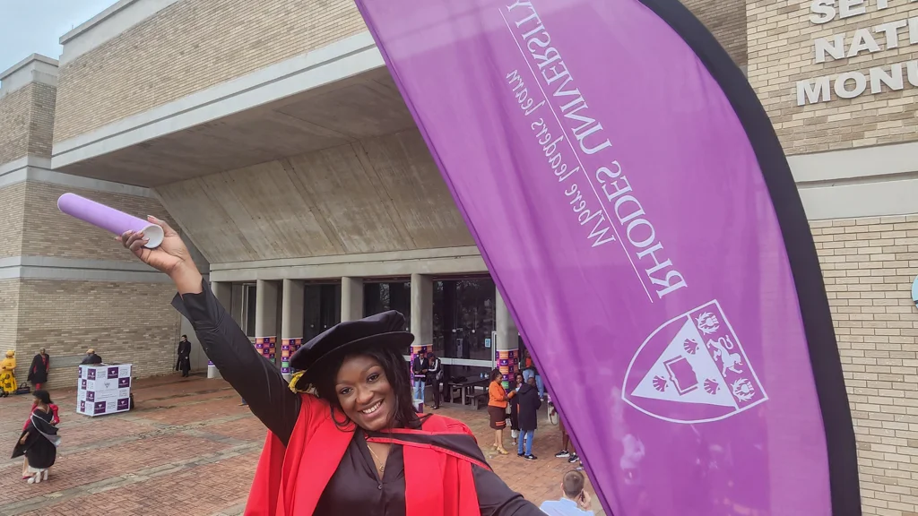 Dr Yolande Ikala Openda celebrates her achievement. Photo cred: Uyanda Ntloko.