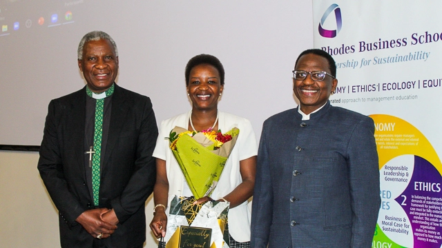 [L-R] Archbishop Thabo Makgoba, Ms Busisiwe Mavuso, Professor Sizwe Mabizela
[Credit: Poelo Keta]