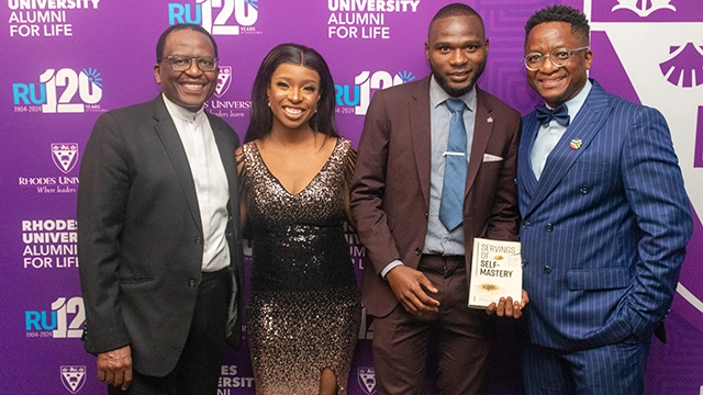 [L-R] Vice-Chancellor Prof Sizwe Mabizela, Ms Simphiwe Sono, Mr Nhlakanipho Cele and Dr Alastair Mokoena