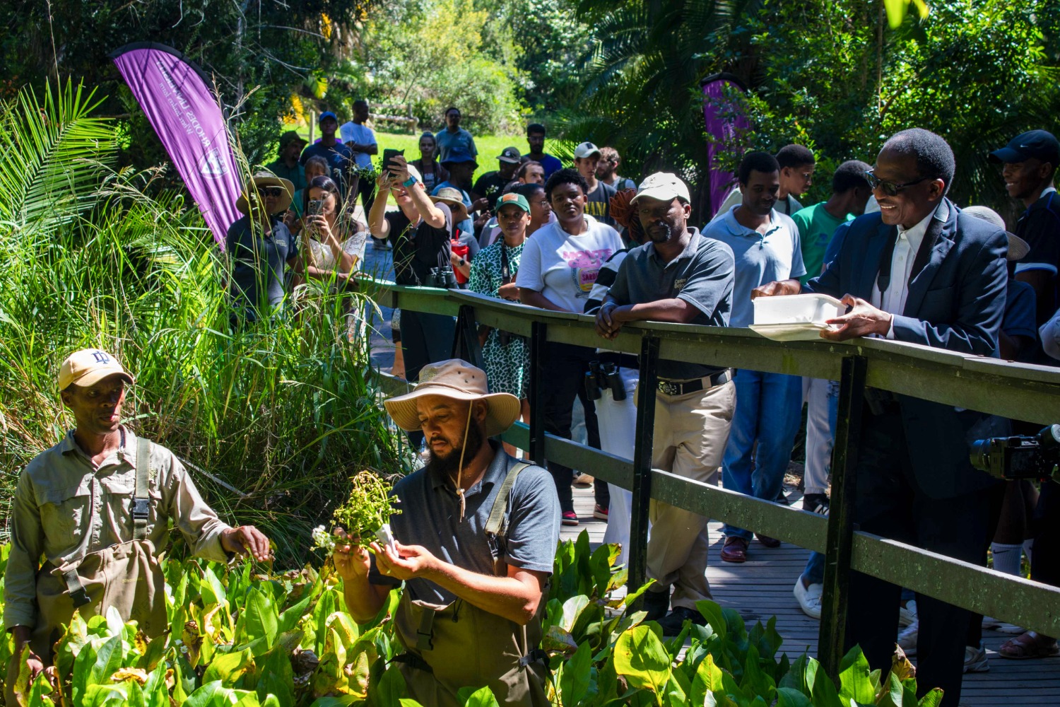 The University community gathers at the streamside for a second targeted release [PIC: Vusumzi Tshekema] 