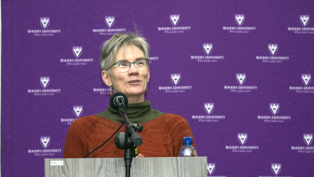 Professor Michelle Cocks, Head of the Anthropology Department, delivers her keynote address