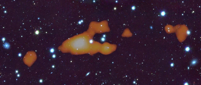 Overlay of MeerKAT 21-cm neutral hydrogen gas on a deep optical image (g, r, i).