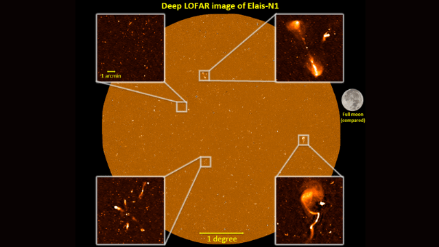 The deepest LOFAR image ever made, in the region of sky known as ‘Elais-N1’, which is one of the three fields studied as part of this deep radio survey. 