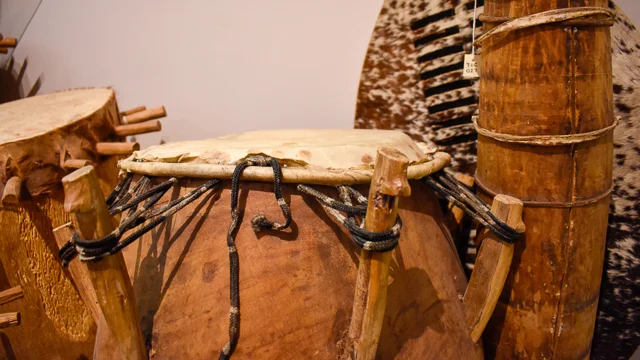 Traditional African instruments housed at the International Library of African Music, Rhodes University