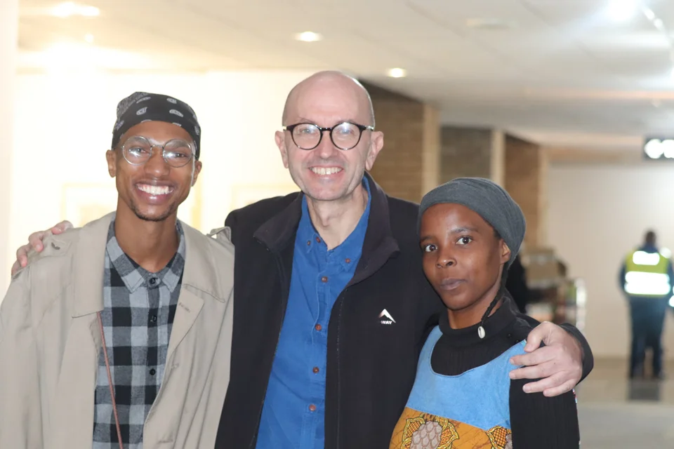 GADRA Education's Manager, Dr Ashley Westaway with two Gadra alumni Thembani Buka and Siphosethu Balakisi.