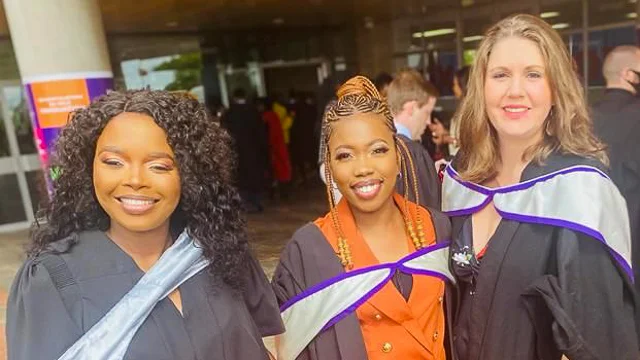 [L-R] Heritage Management graduates Nosipho Magoswana, Khanyisa Ngquleka and Emma Dickson Bow at the 2022 graduation ceremonies