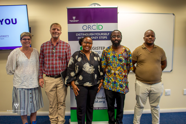 [L-R] Ms Natalie Ripley (Director: Information and Technology Services), Mr Wynand Van Der Walt (Senior Manager: Innovation, Systems and Collections), Dr Khwezi Mzilikazi (Deputy Vice Chancellor: Research, Innovation and Strategic Partnerships), Mr Samuel Simango (Senior Manager: Academic Support Services) and Mr Anele Mabona (Manager: Digital Innovation, Systems and Web Management)

[PIC CREDIT: Siqhamo 'Hlubi' Jama