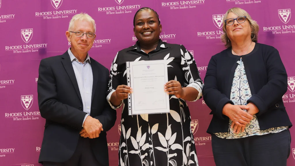 Acting Registrar - Professor Dave Sewry, S.H.E Officer - Belinda Nomji, and Acting DVC for Research and Innovation- Professor Joanna Dames. Photo Cred: Ntikana Ramohlale.