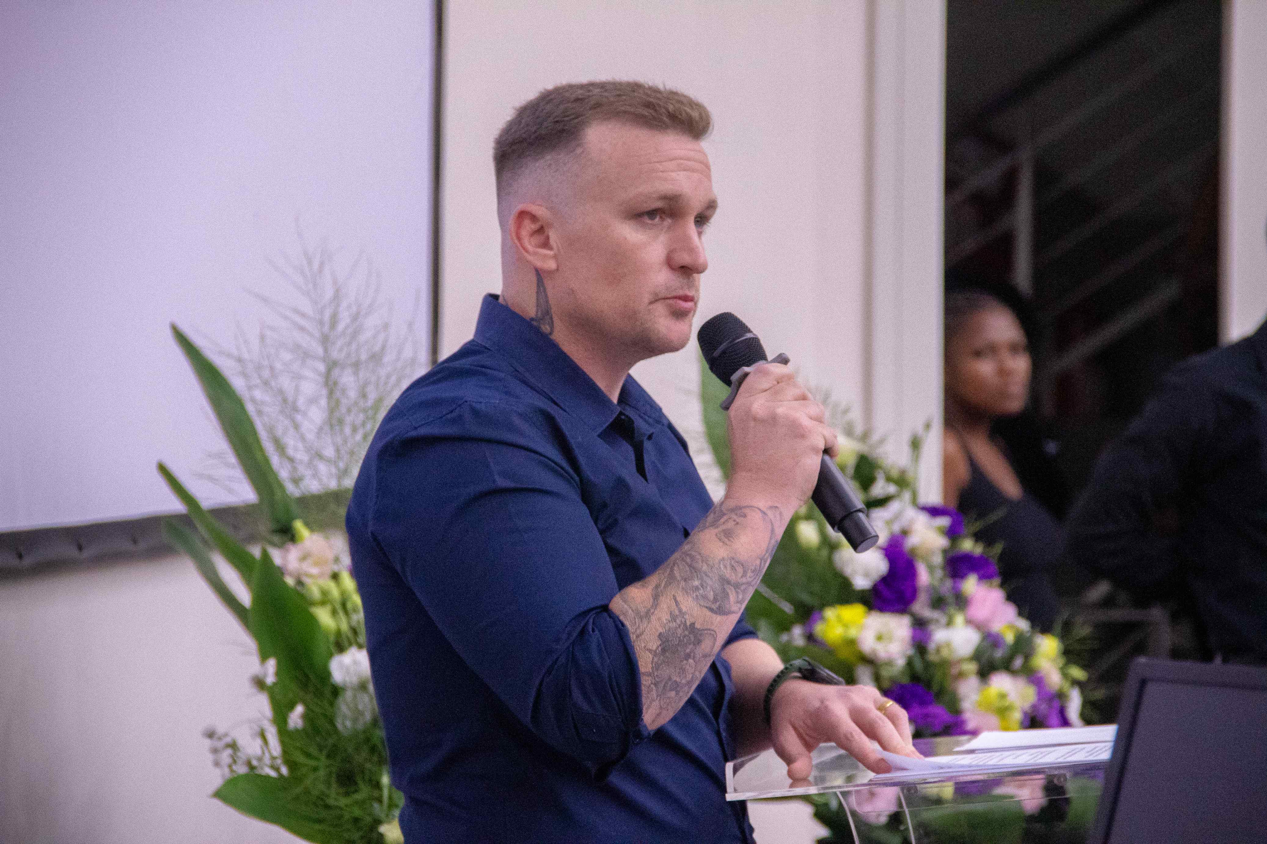 Investigative journalist Jeff Wicks&rsquo;s keynote address was delivered at the Academic Assembly of the Rhodes University School of Journalism and Media Studies. [PIC CREDIT: Siqhamo Jama]