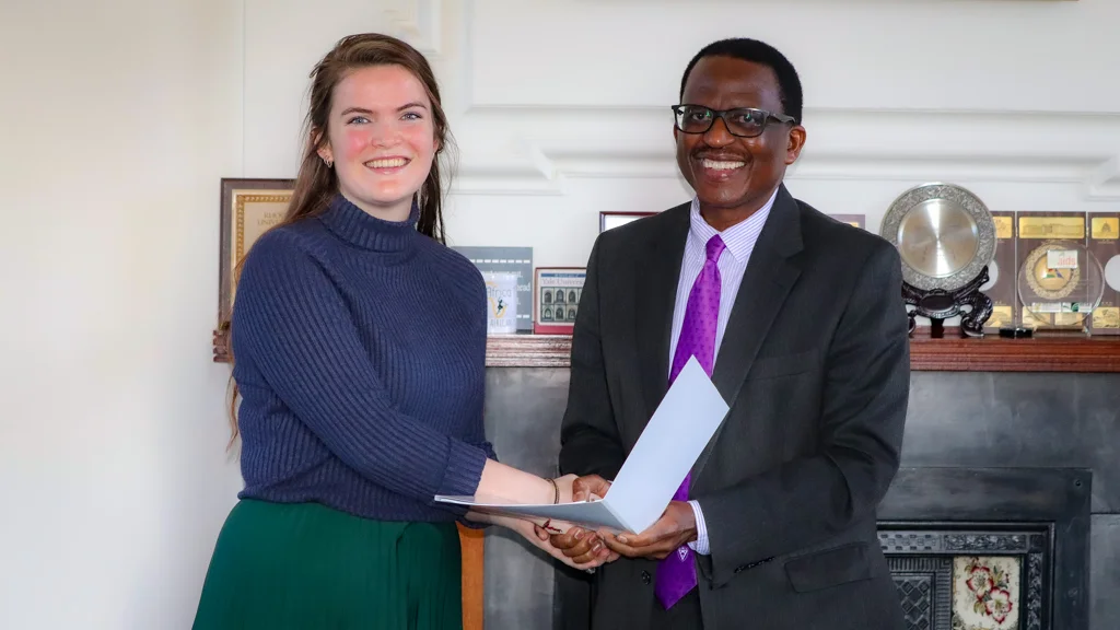 Honours student, Jesse Ferguson with Vice-Chancellor, Prof Sizwe Mabizela