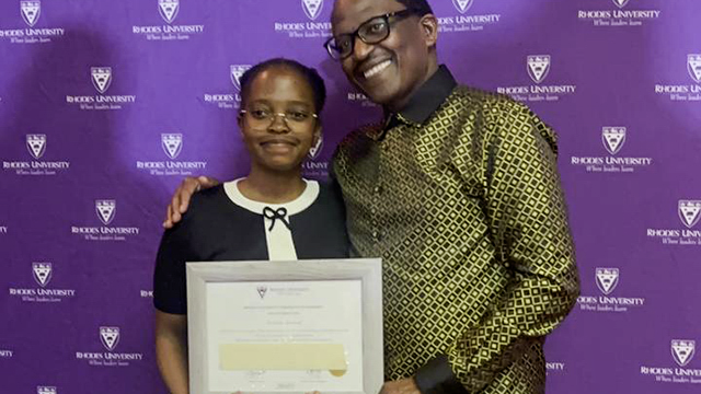 Londeka with Rhodes University Vice-Chancellor, Professor Sizwe Mabizela