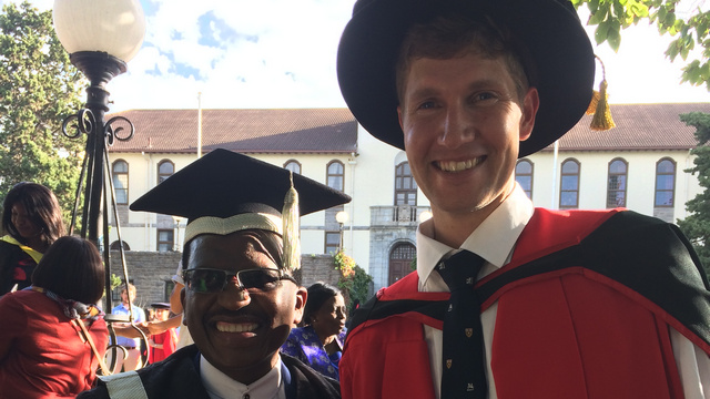 Matthew Weaver with Vice Chancellor, Dr Sizwe Mabizela