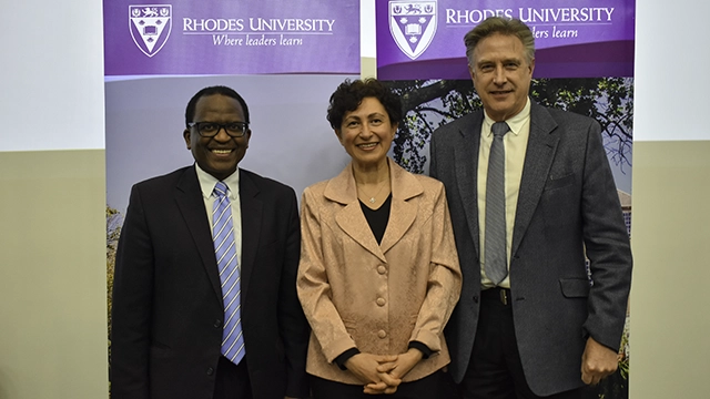 [L-R] Vice-Chancellor, Prof Sizwe Mabizela, Director of RUBi, Prof Ozlem Tastan Bishop, Deputy Vice-Chancellor; Research and Innovation, Prof Peter Clayton