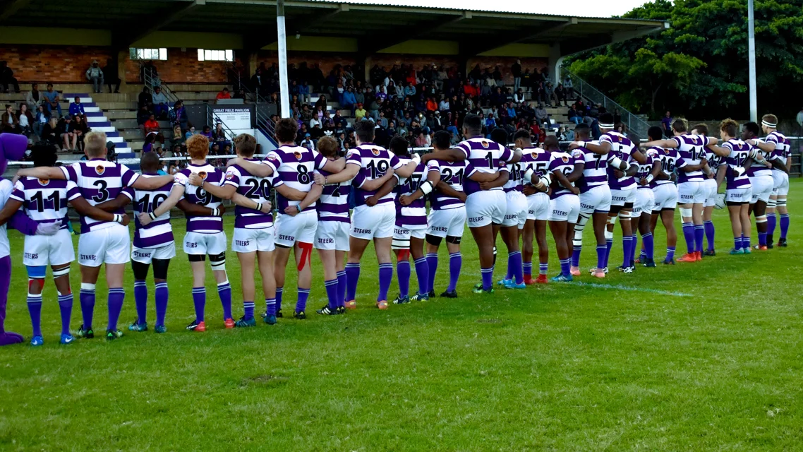 A stallion stand: Rhodes University rugby team ahead of a recent varsity shield game.
