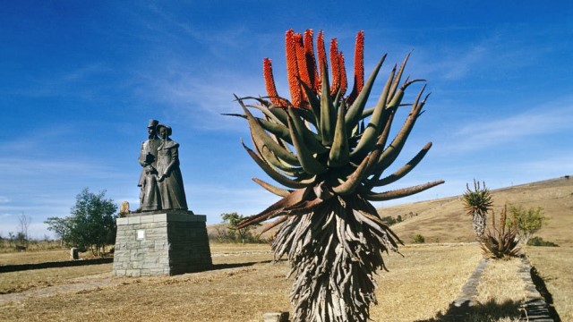 The 1820 Settler Monument in Makhanda, Eastern Cape, commemmorates the arrival of 5,000 British colonial settlers. [Hoberman Collection/Universal Images Group/Getty Images]