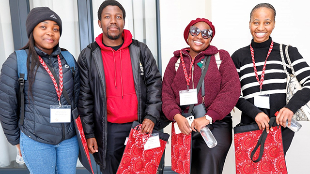 Rhodes University student representatives at Siyaphumelela 2025. [L-R] Omphulusa Nengwekhulu, Thembelani Chili, Makgotso Mcwabeni, and Nokuphila Khanyile