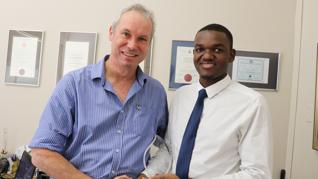 Best innovative idea award winner, Penang Shirindza and his mentor, Ross Marriner, a former Rhodes University Registrar of Finance and Operations. 