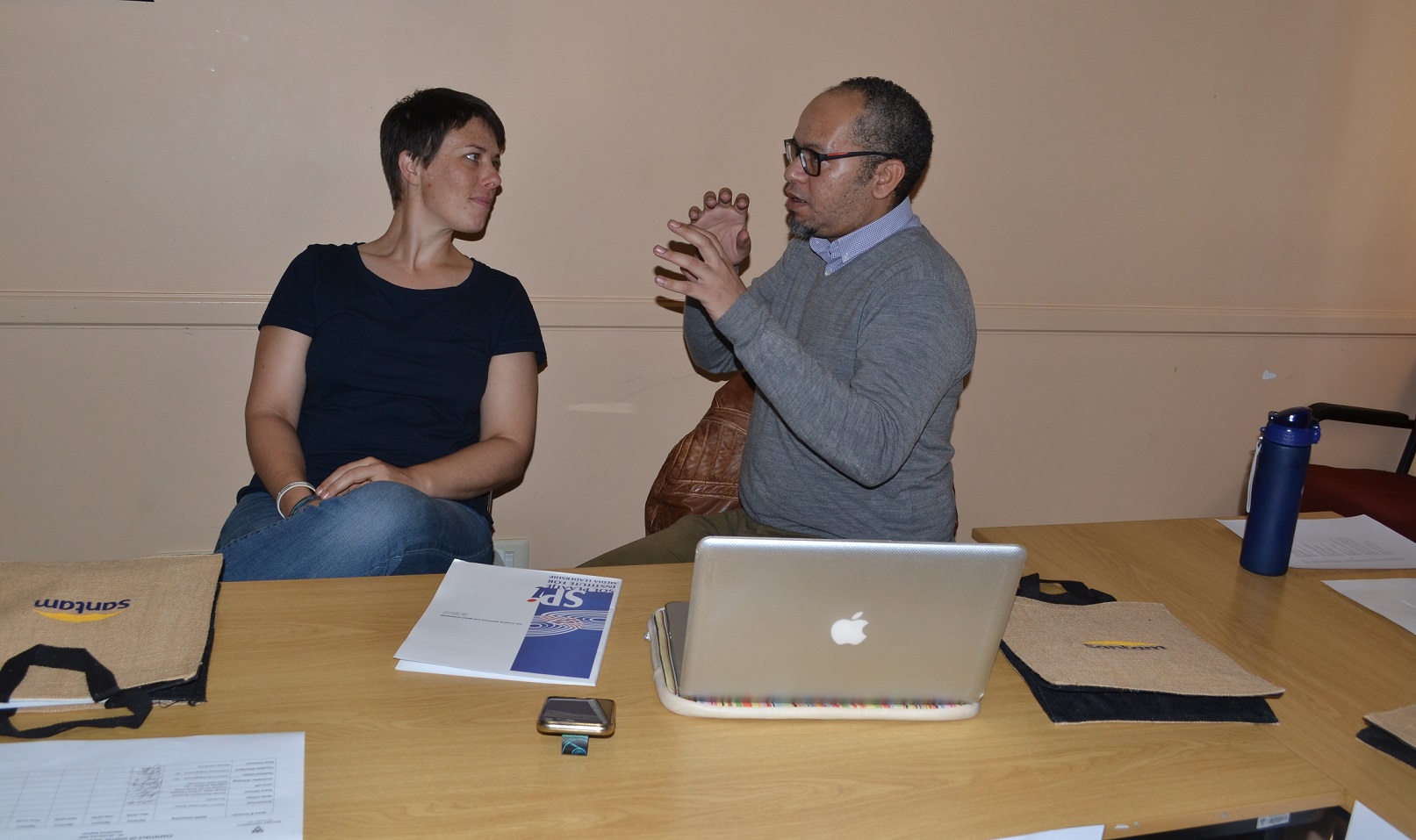 Nimo and Ryana having a discussion during one of the class exercises. 