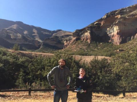 Two ARU-CBC members Grant Martin and Sandy Steenhuisen, investigating a invasive Berberis sp in Golden Gate National Park, Free State